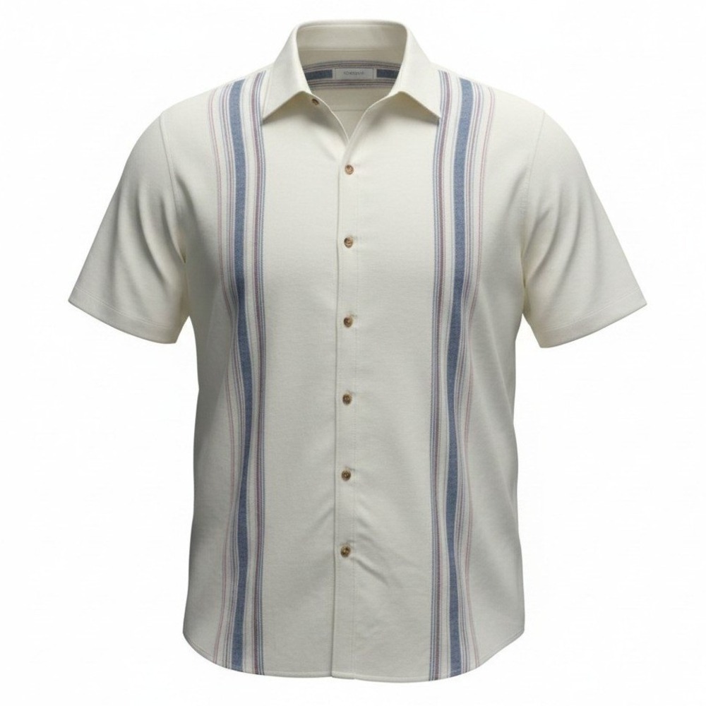 ROWM The Outsider Shirt Mens 3XT Cream Striped Hemp Blend Short Sleeve Tall